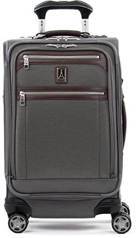 Travelpro Platinum Elite Softside Expandable Luggage, 8 Wheel Spinner Suitcase, USB Port, Fits up to 15 Laptop, Men and Women, Business Plus, Vintage Grey, Carry-On 21-Inch, Platinum Elite Softside