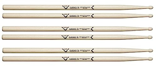 Baguettes Vater VSP37ACL - Série 7A Classics - Hickory - Pointe en bois - Lot de 3 paires