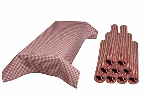 Sensalux Tischdecke, abwaschbar, Vorteilspack, 10 Stück, 1m x 2,5m, Karomuster, Weiß-Rot