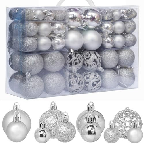 ZFYQ 100Pcs Bolas de Navidad, Juego de Adornos para Colgar Decorativos para Decoración Navideña de Arboles de Navidad, Plata