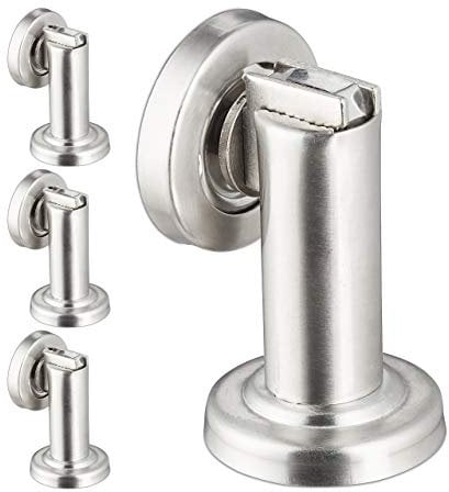 Relaxdays Butoir de Porte à Aimant, Lot de 4,Cale de Porte magnétique, en Acier Inoxydable, Montage au Sol ou Mural, argenté