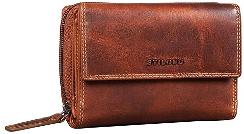 STILORD 'Thea' Damen Geldbeutel Leder RFID Geldbörse Groß Vintage Portemonnaie für Frauen NFC Schutz Ledergeldbörse mit Reißverschluss in Geschenkbox Echtleder, Farbe:Salerno - braun