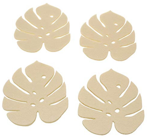Filz Untersetzer Monstera - 12 Stück - Creme - Glasuntersetzer - Filzuntersetzer - Filzblätter - in der Holzbox 10 x 11,5 x 0,5 cm - 21057-12