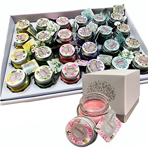 regalami.shop set 24 candele profumate cm.5,5x5 con 24 scatole regalo limone tè verde rosa lavanda ortensia talco