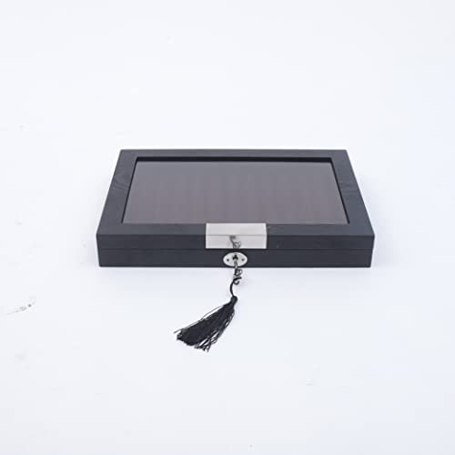 SHZICMY Stifthalterbox Holz Stifte Sammelbox mit Anzeigefenster Füllfederhalter Vitrine Holz Federmäppchen Box Schwarz 32 * 22 * 5,5 cm