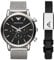 Emporio Armani Watch For Men, Chronograph Movement and 46mm Case Size with Stainless steel, Leather or Silicone strap Silberton und Schwarz , 46MM
