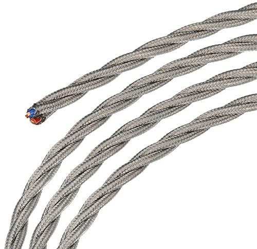 sourcing map Twisted Cloth Covered Wire 3 Core 18AWG 3.0m/9.84ft, Vintage Woven Fabric Electrical Cable for Pendant Light DIY Project,Grey