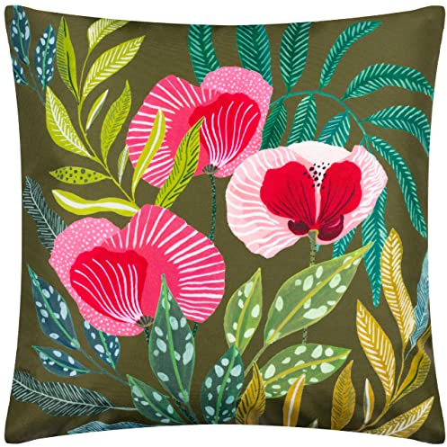 Wylder Nature House of Bloom Poppy Outdoor Polyester Filled Cushion,Olive,43 x 43cm