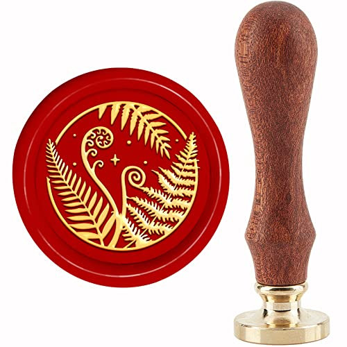 craspire Farnblatt-Wachssiegelstempel, Botanische Messing-Siegelstempelköpfe, Ersatz, 30 mm, Mit Vintage-Holzgriff Für Umschläge, Briefe, Einladungen, Karten, DIY, Basteln, Geburtstag, Hochzeit