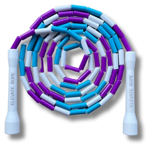 Elevate Beaded Jump Rope - Professional Jump Rope with an Adjustable Length up to max. 3 mt, thickness 3 mm poly cord/8mm including beads, peso 0,1 kg (White/Purple/Blue)