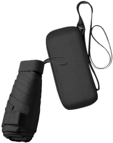 Felenny Mini faltbarer Reise-Regenschirm, kompakt, tragbar, Regen- und Sonnenschirm, winddicht, UV-Regenschirm mit Etui für Damen und Mädchen, Schwarz , 90cm x 52cm