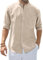 siliteelon Herren Langarmhemd Regular Fit Freizeit Baumwolle Leinenhemd Party Club Reisen Alltägliche Einfarbig Shirt Kakibrazza M
