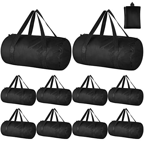 Silkfly 10 Stück Duffle Bag Groß Faltbare Sporttasche Reise Duffel Bag Wasserdicht Leicht Sport Duffel Taschen Weekender Tasche für Männer Frauen Workout Fitness Wandern Camping, Schwarz, 27.6 x 15.7
