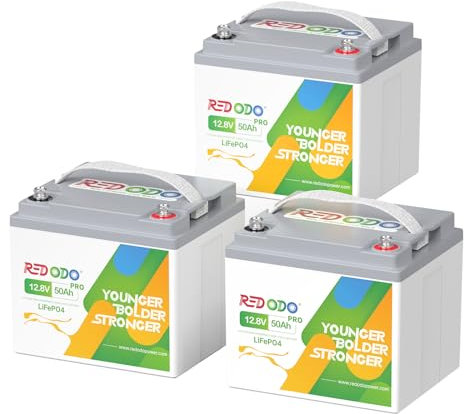 Redodo [3er Pack] 12V 50Ah Pro LiFePO4 Batterie mit 50A BMS, 100% 640Wh nutzbare Energie für Wohnmobile, Stromfall, Trolling Motor, Überwachungssystem, Autarke Anwendungen