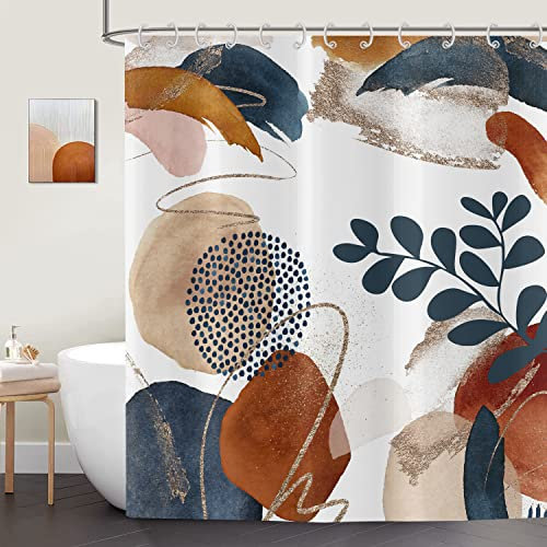 ASDCXZ Tenda da doccia boho, 120 x 200 cm (larghezza x lunghezza), moderna astratta, blu scuro, foglie, marrone, beige, graffiti, lavabile, tenda da doccia in tessuto, impermeabile, per vasca da bagno
