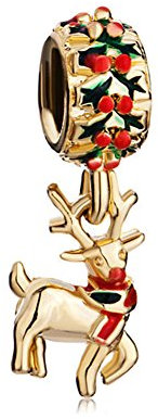 ZakiaHo Gold Plated Christmas Red Rose Reindeer Charms for Bracelets Compatible with Pandora Bracelets