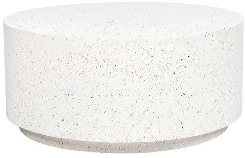 Table Basse à Café Blanc Cassé en Mg0 et Fibres de Verre Effet Terrazzo 90 cm Trezzo