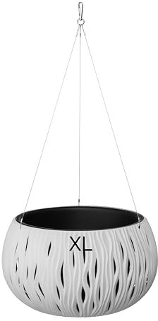 MELTOM Blumenampel Blumentopf Herausnehmbaren Einsatz Rund mit Aufhängung 2 Farben 3 Größen (Weiß, XL-37cm)