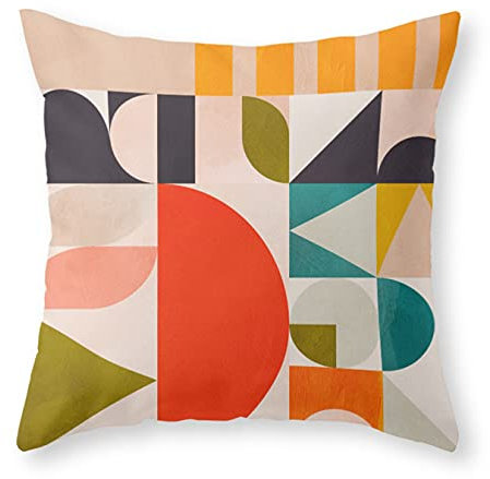 Zierkissenbezüge, Mid-Century-Geometrie, Abstrakte Formen, Bauhaus 3 Resistent Kissenbezug Premium Kissenbezüge Sofakissen Bezug Für Sofa Home Garten 45X45Cm