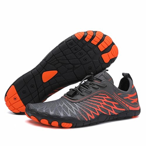Chaussures pieds nus pour homme et femme - Coupe large - Antidérapantes - Légères - Pour l'extérieur, la natation, le surf, Orange, 40 2/3 EU