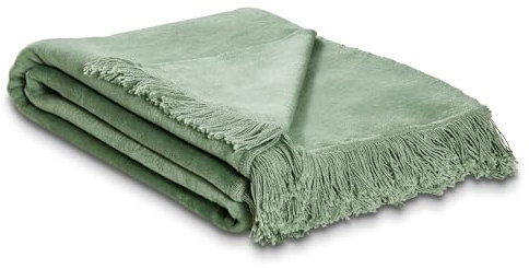 Como Kuscheldecke Moos-Grün XXL 150 x 200 cm Baumwollmischung weiche & warme Kuschel-Decke mit Fransen für Couch & Sofa, waschbar, Öko-Tex Standard 100, 1,4kg, 400g/m²