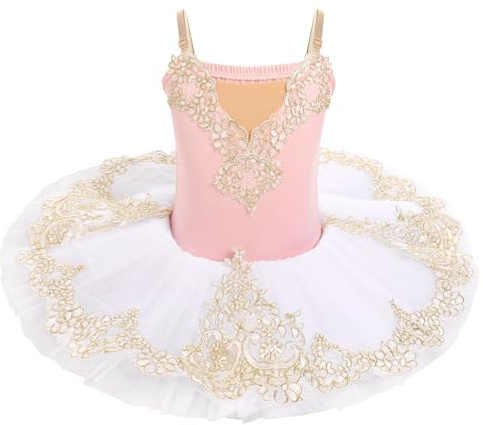 Girls Tutu Ballet Sequins Dress Ballerina Costume Dance Clothing Performance Floral Embroidery Skirt Dancewear