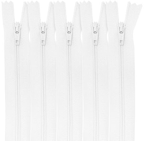 MARARDI [Packung 5] Reißverschlüssen [Weiß] Nylon [20 cm] Nähen und Basteln zum Kleidung Taschen Stoff für Nähmaschine Patchwork Plastik Baumwolle Zipper mit Metallreißverschluss