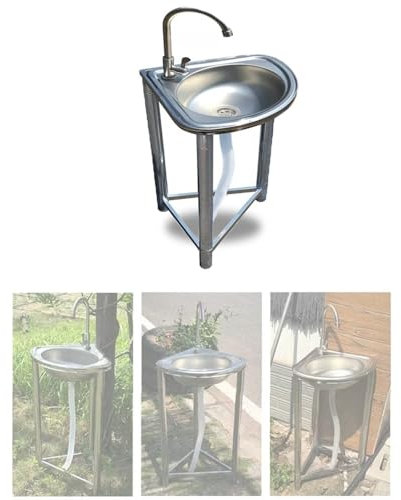 Fregadero de cocina de esquina de acero inoxidable, fregadero de uso general, fregadero de esquina de un solo tazón, fregadero de jardín, lavabo triangular portátil para cocina y baños (frío+caliente