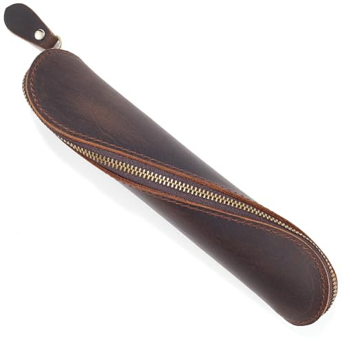 GORGECRAFT Stiftetasche Aus Echtem Leder Federmäppchen Aus Echtem Leder Crazy Horse Leder Tasche Mit Reißverschluss Halter Für Werkzeuge Büro Lesebrillenetui Aufbewahrung Schreibwaren Kokosnuss Braun
