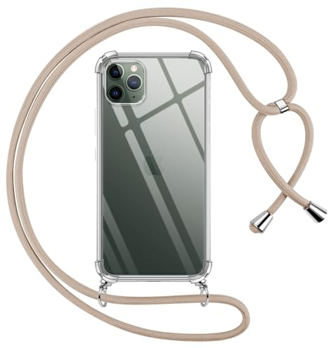 Pnakqil handyband für iPhone 11 Pro Max Hülle mit Band, Transparent Weich Silikon mit Kordel Necklace Schnur Anti-Fall Bumper Schutzhülle Case Kompatibel mit iPhone 11 Pro Max 6.5, Khaki