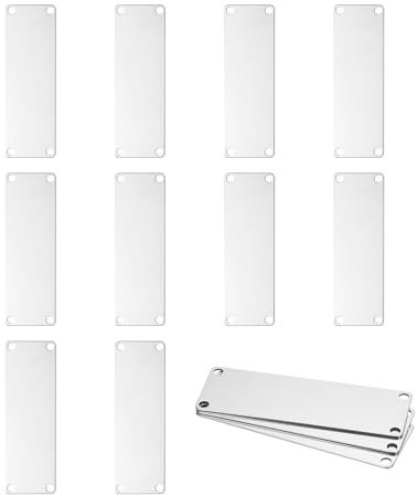 QUARKZMAN Paquete de 25 Placas de Metal en Blanco de Acero Inoxidable de 3x1 para Grabado con 4 Agujeros