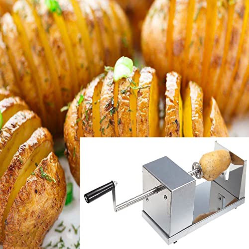 HuKaiL Affettatrice a spirale per verdure, patate, in acciaio inox con spessore di taglio 3-3,5 mm, per patate, patate, cetrioli, carote, 25 x 12 x 14 cm