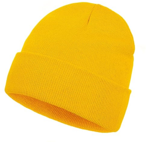 Werownsgso Strickmützen, Beanie Mütze Herren, Herren Dünner Wintermütze, Classics Mütze Herren Damen für Kalte Tage, Outdoor (DE/NL/SE/PL, Alphanumerisch, Einheitsgröße, Gelb)