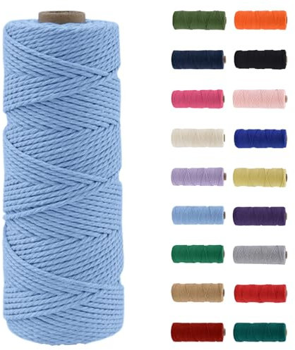 Makramee Garn 2mm, Makramee Garn Elegantes Blau, Makramee Baumwollgarn 2mmx100m, Baumwollkordel Natur, Baumwoll Bastelschnur für Basteln Stricken Boho Deko DIY Handwerk Wandbehang Wohnzimmer Balkon