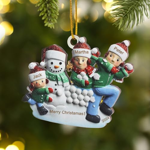 lorajewel Personalisierte Weihnachtsschmuck Anhänger mit 2/3/4/5/6/7/8 Familiennamen Weihnachtsbaum Deko Weihnachtsbaum Hängende Ornamente 2024 2025 Kunstharz Weihnachtsanhänger (D, 3 Name)