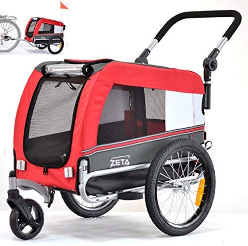 Papilioshop Zeta – 2-in-1 Fahrradanhänger und Kinderwagen für Hunde und Haustiere, Klappbar, Leicht und Stabil, Perfekt für Tiertransport und Spaziergänge (S-rot)