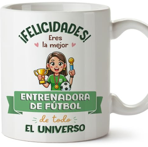 MUGFFINS Tazas para ENTRENADORA DE FÚTBOL mujer - En Español - Mejor Universo Trofeo - 11 oz / 330 ml - Regalo original y divertido
