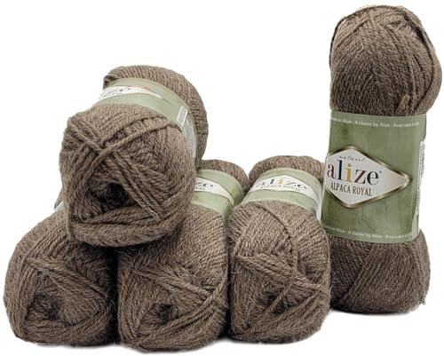 5 x 100 Gramm Ilkadim Export Alpaka Royal Strickwolle, 500 Gramm Strickgarn einfarbig mit 15% Alpakawolle (Braun 688)