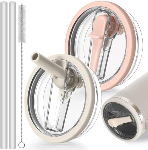 ANTAND 30oz Leak Proof Lid for Stanley Quencher H2.0 Tumbler, Flip Straw Lid Replacement 30 oz Tumbler No Spill Cover Top for Stanley Protour Stanley Cup Accessories, 2 Pack(Cream,Light Nectarine)