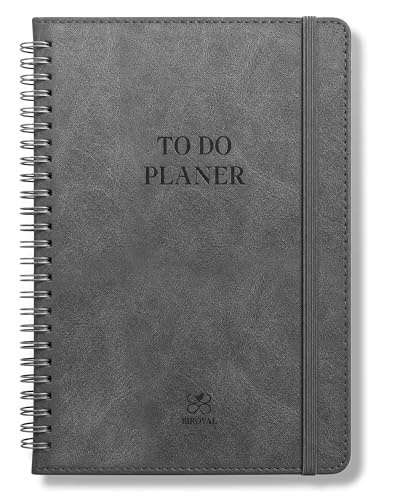 BIROYAL Tagesplaner, To Do Planer, Undatiert, 120g Papier, mit Froschtasche | Daily Planner A5, 120-Tage, mit Gummiband & Metallecken, Spiralbindung, für Aufgaben & Notizen, Perfekt für Büro & Schule