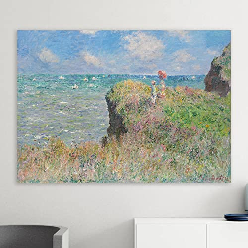 Claude Monet Cliff Walk Riproduzione Artistica- Poster su tela SENZA CORNICE per arredamento casa e ufficio - Decorazione murale e tela da parete 70x100cm