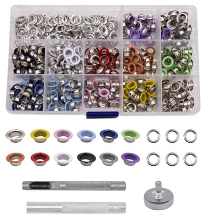 pangutheos 360 Piezas Ojales Metálicos 12 Colores, 6mm Ojales para Lonas con Herramientas de Instalación de 3 Piezas, Corchetes de Presion Metalicos para Ropa, Bolsa, Lona, Tela, Zapatos