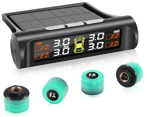 Avutrel TPMS Reifendrucküberwachungssystem,4 Externe Leuchtend Sensoren, mit Solar/USB, 5 Alarme, Auto On/Off für Wohnwagen, SUV's, Limousinen und MPV's(3.5bar)
