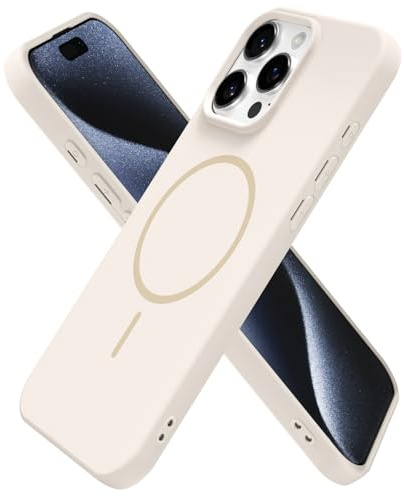 oakxco for iPhone 15 Pro Case Silicone Mag Safe, Magnetic Slim Thin Phone Case Compatible with Magsafe Wireless Charging, Cute Girly Aesthetic Soft Rubber Gel Safecase for Women Girls, Beige Cream