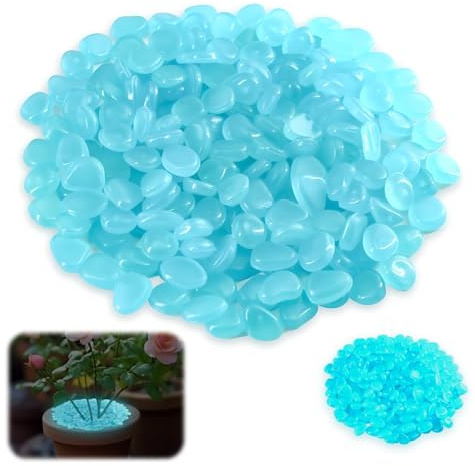 Glow in The Dark Pebbles 200pcs Blue Glowing Rocks for Outdoor Decor Garden Lawn Yard Fish Tank Aquarium Pathway Walkway Landscaping Potted Plant DIY Crafts Luminous Stones by Light or Solar