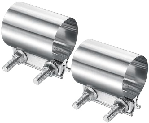sourcing map Exhaust Clamp Stainless Steel Lap Joint Band 63-71mm,2pcs | Clamp Exhaust Pipes Connection with M10x64 Screws,for Car Muffler Elbow Pipes
