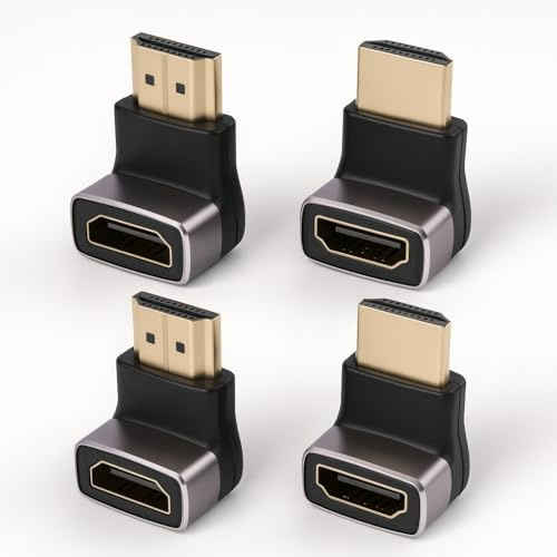 Tuwonwa 4 PCS 8K Adapatador HDMI,90 y 270 Grados, Conector HDMI Macho Hembra en Ángulo Placado Oro, Compatible con TV, Monitor OLED, LED, LCD, Proyector, PC, Portátil, Consola, Extensor 4K 120HZ