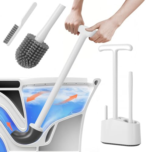 3 in 1 Toilet Brush and Plunger Set，Extended Handle Plunger,Heavy Duty Toilet Bowl Brush and Holder Hidden Toilet Plunger and Brush Set,Bathroom Cleaning Supplies (Pure White)