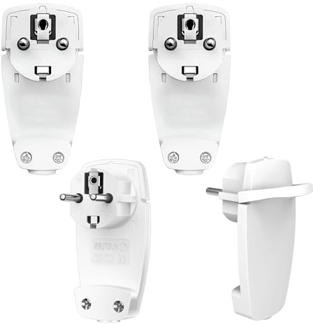 Vaskula 4 Pièces Prise Extra Plate Amovible Le Connecteur Europe Fiche Plate avec Poignée Rabattable Fiches Plates Européennes 16A/250V Embout Prise Electrique Femelle pour Usage Domestique (Blanc)