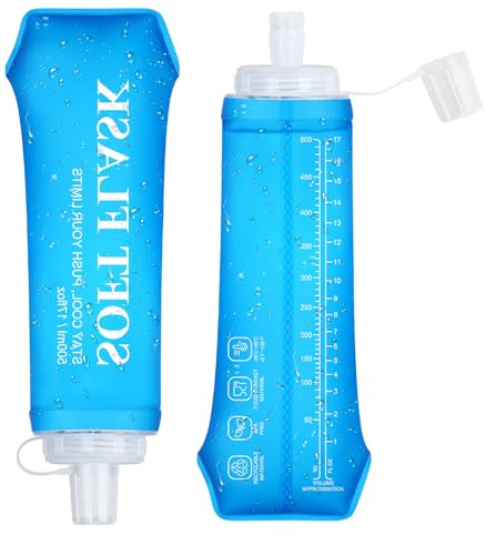 Euqvunn Borraccia Pieghevole 2 Pezzi, Borraccia Morbida 500 ml Riutilizzabile 500ml Senza BPA con Cappuccio Antileak, Pieghevole per Corsa, Escursioni, Ciclismo